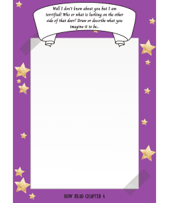 Purple page with gold stars. Blank space for drawing.