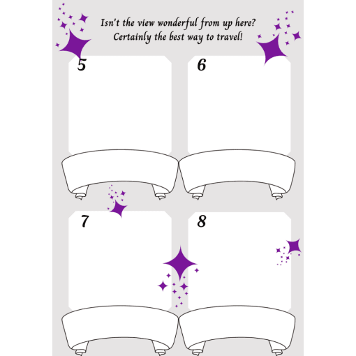 Grey page with purple stars and spaces for pictures.