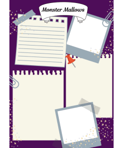 Purple background with notepaper for writing about marshmallow experiment.