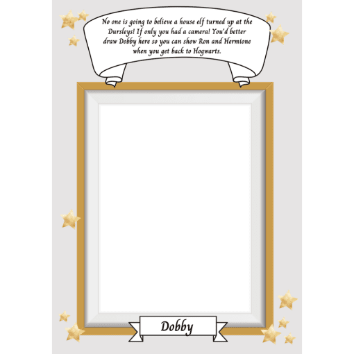 Grey background with a picture frame to draw a house elf.