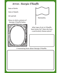 Artist fact file with a green border.