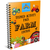 farm activity book for preschool children with a cow, horse, tractor, corn and barn