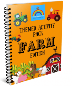 farm activity book for preschool children with a cow, horse, tractor, corn and barn