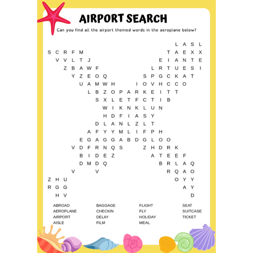 Aeroplane shaped word search.