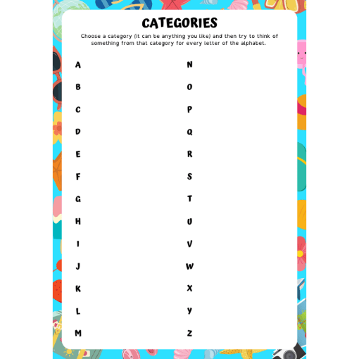 Holiday categories game for children.