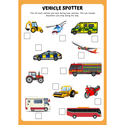 Vehicle spotter check list for children.
