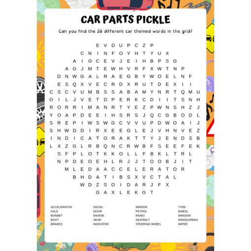 Car journey word search.