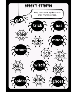 Spiders and webs to match up with rhyming words.