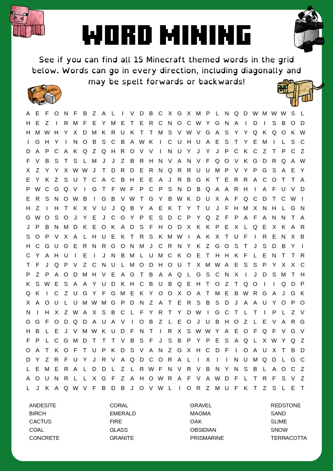 Minecraft Word Search Puzzle, PDF, Minecraft